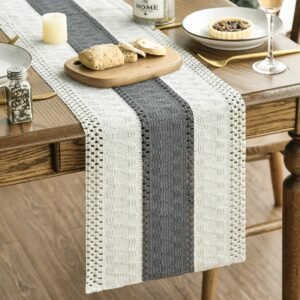 Artoid Mode Dark Grey Farmhouse Rustic Table Runner, Seasonal Holiday Hollow Kitchen Dining Table Decoration for Home Party Decor 12×72 Inch