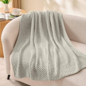 BEDELITE Chunky Cable Knit Throw Blanket, Acrylic Chunky Knitted Blankets, Super Soft Cozy Woven Grey Throw Blanket for Sofa Couch Bed Room Home Decor, Gift for Women, 50″x60″