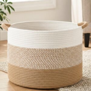 Artfeel 70L Large Cotton Rope Basket, Decorative Woven Blanket Storage for Living Room, Boho Toy Storage & Toy Box for Kids, Versatile Laundry Basket & Nursery Hamper for Blankets(Brown)