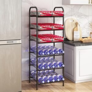 GILLAS 6 Tier Water Bottle Storage Rack, Free Standing Vertical Metal,Water Bottle Organizer, Large Capacity Bottled Rack Water Holder Stand for Cabinet Kitchen Party Pantry,Black