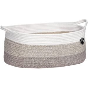 Optish Dog Toy Basket, 30L Toy Box and Bin for Dog Cat Storage, 19.7″ X 11″ X 7.9″ Large Woven Rope Basket for Blanket Storage, Living Room, Bedroom, White & Brown