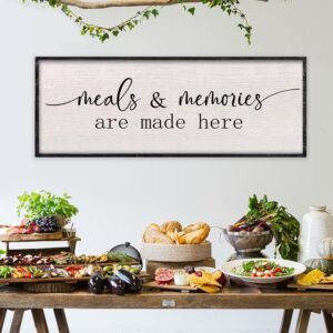 LuZhiQiang Farmhouse Kitchen Wall Decor Meals and Memories Are Made Here Sign 32″x12″ for Dining Room Family Kitchen Horizontal Rustic Large Wooden Framed Hanging Art (Black)