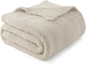 Bedsure Beige Knit Throw Blanket for Couch – Super Soft, Cozy, Fuzzy Knitted Blankets Dupes, Breathable Warm Fluffy Lightweight Throws for Chair, Sofa, Bed, Picnic, Gifts for Women, 50×60 Inches