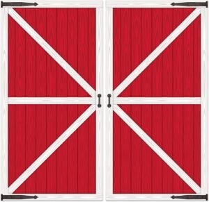 Beistle Red Barn Door Props – Thin Plastic Photo Backdrop Panels with Left and Right Door Print for Farm-Themed Parties, Country Western Decor, and Barnyard Backdrops, 32½” x 5′ 4″ Total Size