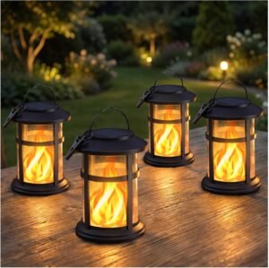 Otdair 4 Pack Solar Lanterns Outdoor Waterproof, Upgraded Flickering Flame Hanging Solar Lights for Outside, Solar Powered Lantern for Patio Yard Garden Porch Decor, Gift for Mom Housewarming