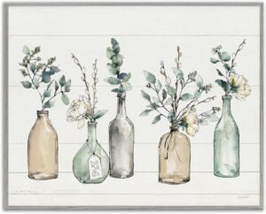 Stupell Industries Bottles and Plants Farm Wood Textured, Design by Anne Tavoletti Wall Art, 11 x 14, Multi-Color for Living Room