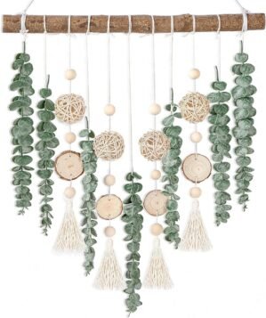 Sggvecsy 21’’ Eucalyptus Wall Hanging Decor Artificial Eucalyptus Plant Fake Greenery Leaves Boho Wall Decor with Wooden Stick for Bathroom Bedroom Kitchen Rustic Farmhouse Home Living Room Decoration