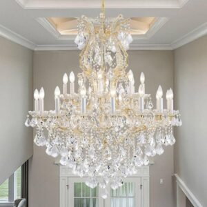 Gold Large Crystal Chandelier-24-Light Chandelier Light Fixture Modern Maria Theresa Crystal Chandeliers Light for Foyer, Entryway, Staircase,High Ceiling,Living Dining Room