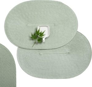 AHHFSMEI Placemats Set of 6 for Dining Table Washable Woven Non-Slip 18×12 inches Placemat Heat-Resistant Durable Table Mats for Dining Table Easy to Clean (Sage Green, 6)
