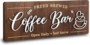 Woodamore Coffee Bar Signs for Wall Decor – Vintage Coffee Accessories for Cafe Station Signs Decorations, Small Farmhouse Cafe Sign for Home Decor Kitchen, Countertop