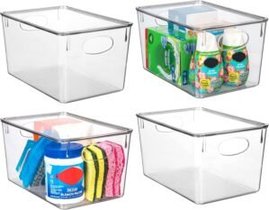 CLEARSPACE Plastic Storage Bins With lids – Perfect Kitchen Fridge Organizer, Pantry Organization, Cabinet Organizers (4 Pack)