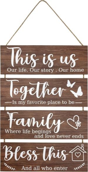 Rustic Vintage Farmhouse Wall Hanging Plaque Sign Home Wall Decor Room Rules Wooden Wall Art for Kitchen Living Room Bedroom Decorative Gift 17.2 x 11.8 Inch(Brown)