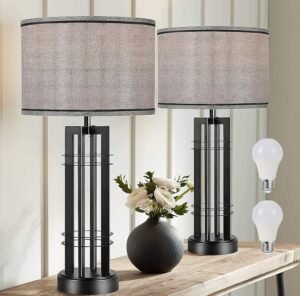 27in Tall Table Lamps for Living Room Button Control Farmhouse Rustic Table Lamps Set of 2 SideTable Lamps Black&Grey Bedroom Lamps for Bedside Nightstand End Table 2025 New