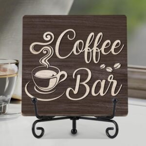 Coffee Bar Decor, Funny Coffee Signs for Farmhouse Kitchen Table, Cafe Station Essentials Accessories, Cafe Accessories for Brew Bar – F19