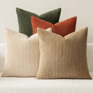 MIULEE Boho Farmhouse Throw Pillow Covers 18×18 Inch Set of 4 Rustic Modern Neutral Cushion Covers Soft Corduroy Nordic Home Decor for Couch Bed Sofa Living Room Rust-Olive Green