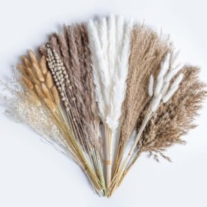 Natural Pampas Grass 8kind Grass Mix Bouquet | Dried Pampas Bouquet for Wedding Boho Flowers Home Table Desk Decor, Rustic Farmhouse Decor (93PCS)