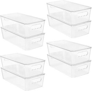 Vtopmart 8pcs Clear Organizers and Storage Bins with Lids, Stackable Plastic Storage Containers with Handles for Fridge, Freezer, Pantry, Cabinet, Kitchen Organization