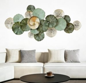 Roivikis Large Metal Wall Art Decor, 3D Abstract Lotus Leaves Wall Handcrafted Modern Decoration for Indoor Outdoor for Living Room, Bedroom, Entryway 52″ x 24″