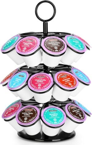 ROWISE Coffee Pod Holder, Coffee Pod Carousel Holder Organizer（27 Pods, Kitchen Detachable Organizer for Countertop, Spins 360-Degrees Carousel
