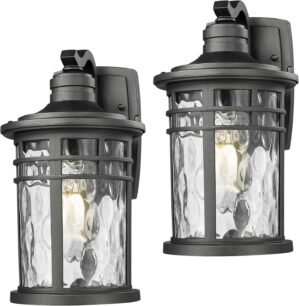 Darkaway Outdoor Porch Lights Wall Mount, Outside Light Fixtures Sconces Wall Lighting with Water Ripple Glass Waterproof Exterior Lights for Patio Yard House Hallway Doorway Garage