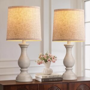 Seealle Farmhouse Table Lamps Set of 2 – Rustic Bedroom Lamps for Living Room, 22″ Boho Bedside Lamp for Night Stands End Table Office Desk Lamp Nightstand Clearance Decorating with Linen Shades
