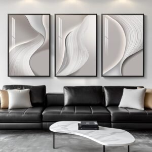 Large Framed Modern Abstract Wall Art for Living Room, Minimalist Bright Style Prints Wall Paintings Artwork for Walls, Silver Gray Contemporary Luxury Pictures for Hallway, Office Wall Decor 24×36 In