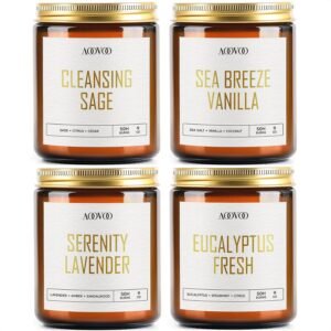AOOVOO Scented Candles – 4PC Candle Set, 36 oz Soy Candles, Soy Candle for Home Scented, Lavender/Vanilla/Eucalyptus/Sage