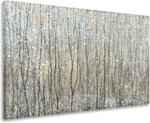 Yihui Arts Abstract Tree Canvas Wall Art – Brown Forest Paintings with Gold Foil – Modern Landscape Pictures for Living Room Bedroom Bathroom Decor
