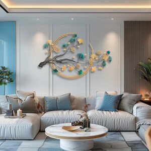 QXSXKJ 3D Metal Wall Art Decor for Living Room Large Modern Wall Sculptures Gold, 59” Metal Wall-mounted Home Decoration, Creative Ginkgo Décor for Living Room Dining Room Bedroom (ginkgo leaf)