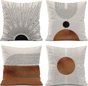 Abstract Minimalist Throw PillowCovers,Mid-Century Modern Geometric Sun Pillow Case Decor Set of 4,Bohemian Pillow Decorative for Home Living Room Bedroom Sofa,18×18 Inch