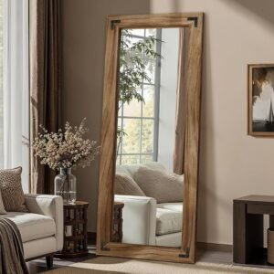 FICTOR Wooden Full Length Mirror, 55″x22″ Solid Wood Frame Floor Mirror, for Farmhouse, Bedroom, Living Room, Entryway Decor, Leaning or Hanging