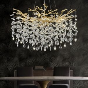 31.5″ Modern Crystal Chandeliers for Dining Room,Gold Crystal Tree Branches Chandelier, Round Dining Room Chandelier Over Table, Chandeliers for Living Room, Entryway,Foyer