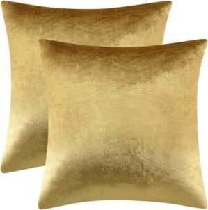 GIGIZAZA Gold Velvet Decorative Throw Pillow Covers,18×18 Pillow Covers for Couch Sofa Bed 2 Pack Soft Cushion Covers