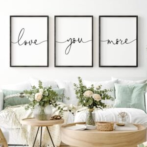 Heiple Love You More Sign Set of 3 Framed Above Bed Wall Decor Farmhouse Bedroom Decor Wood Art Rustic Master Bedroom Essentials Home Decoration (Black, 11”x14”)