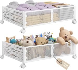 Under Bed Storage, Under the Bed Storage Containers with Wheels, Under Bed Shoe Storage Organizer Drawer for Bedroom Clothes Shoes Blankets -2Pack