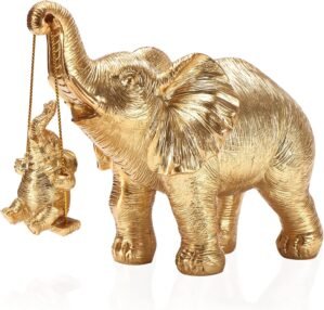 Elephant Statue. Gold Elephant Decor Brings Good Luck, Health, Strength. Elephant Gifts for Women, Mom Gifts. Decorations
