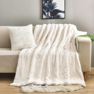 YUSOKI Luxury Double Sided Faux Fur Throw Blanket,700GSM Ultra Soft Fuzzy Thick Throw,Fishbone Pattern, Machine Washable, Cozy Plush Blanket for Couch Bed Home Decor(Ivory,50″ x 63″)