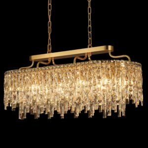 12-Lights Modern Gold Crystal Chandeliers for Dining Room Light Fixtures Over Table | L36″ Luxury Crystal Chandeliers for Kitchen Island | Oval Hanging Lighting for Living Room Bedroom Bathroom