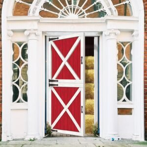 arricraft 1 Pc Farm Barn-Door Polyester Door Cover, 72.83″x35.43″ Half Open Barn-Door Pattern Backdrop Banner Door Porch Sign Photography Background for Party Porch Home Decor Accessories