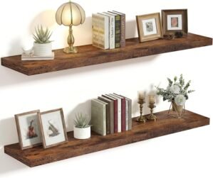 Vivelove 10 Inch Deep Floating Shelves 36 inch Long, 36 x 10 Wide Wall Shelves with Invisible Brackets, for Bedroom Bathroom Living Room Kitchen Office, Farmhouse Home Decor, Set of 2, Rustic Brown
