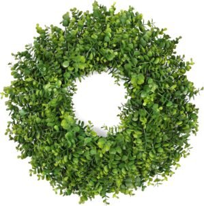 26 Inch Large Greenery Eucalyptus Boxwood Wreaths Artificial Easter Summer Spring Wreaths for Front Door Outdoor All Season Spring Decorations for Home Porch Room Window Wall Farmhouse Decor(Green)