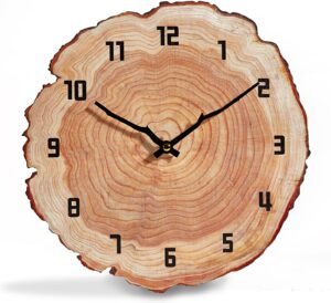 Rustic Wall Clock Silent 12 Inch Battery Operated Wooden Home Decor for Bathroom Kitchen Bedroom Living Room,Annual Ring