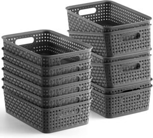 [ 12 Pack ] Plastic Storage Baskets – Small Pantry Organization and Storage Bins – Household Organizers for Laundry Room, Bathrooms, Bedrooms, Kitchens, Cabinets, Countertops, Under Sink or On Shelve