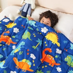 Sivio Weighted Blanket 5lbs, Blue Dinosaur Cooling Weighted Lap Blanket, Breathable Heavy Throw Blankets for Sleeping, Washable, 36″x48″