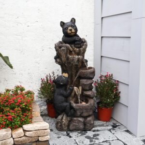 YZM 40.16″ H 5 Tier Outdoor Fountain Black Bears Climbing Tree Garden Water Fountain Outdoor Water Feature Resin for Farmhouse Patio Yard Deck Home Lawn Porch House Relaxation Exterior Balcony