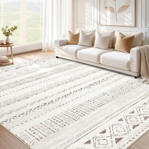 cotiled 5×7 Area Rugs Living Room Rug: Washable Boho Rugs with Non Slip Backing Large Soft Indoor Stain Resistant Carpet for Bedroom Farmhouse Dining Room Lightweight Home Decor L Brown/Cream