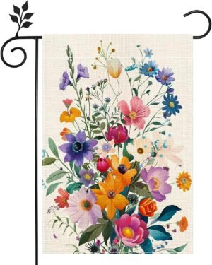 Spring Summer Garden Flag 12×18 Double Sided, Floral Welcome Yard Decor, Farmhouse Outdoor Flag for Lawn Patio Porch