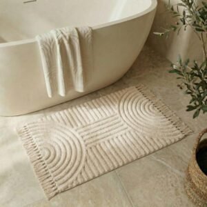 KIBAGA Beautiful Boho Rug with Tassels for Your Bathroom – Soft 2 x 3 ft. Cotton Rug Fits Perfectly Into Your Bath – Washable, Non-Slip Mat Ideal to Enhance Any Modern Home Decor, 24 x 36 inch
