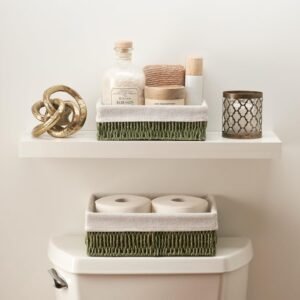 Beautiful Toilet Paper Storage Basket Set of 2 – Decorative Wicker Bathroom Organizer for Toilet Tank Trays – Quality Holder Bin for Shelves Fits Perfectly with Any Bathroom Decor
