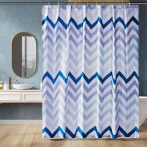 Amazon Basics Bathroom Shower Curtain, Water Resistant Fabric with Weighted Hem, Grommets & Hooks, Machine Washable, 72″x72″, Blue Ombre Chevron